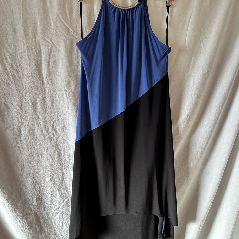 White House Black Market Blue and Black Color Block Halter Dress